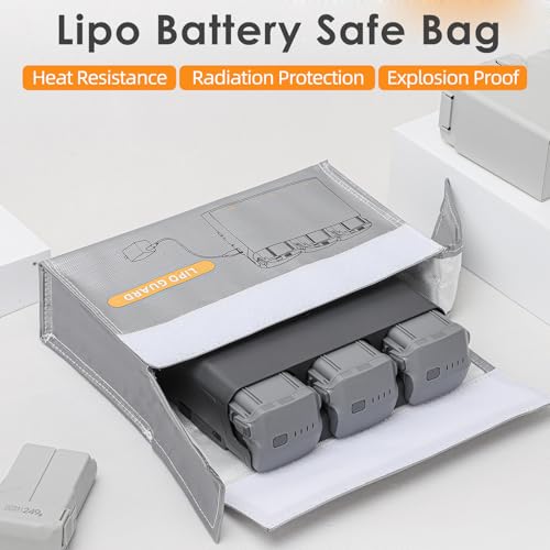 CAPART Lipo Battery Safe Bag Fireproof for RC Car and RC Drone, Compatible with DJI Mini 4 3 2 Avata 2 1 Air 3 2 Mavic 3 2 FPV RC Drone Batteries and Charging Hub, Safety Charging Storage Bag Pounch
