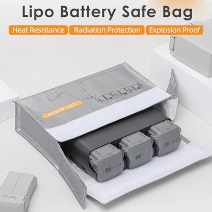 CAPART Lipo Battery Safe Bag Fireproof for RC Car and RC Drone, Compatible with DJI Mini 4 3 2 Avata 2 1 Air 3 2 Mavic 3 2 FPV RC Drone Batteries and Charging Hub, Safety Charging Storage Bag Pounch