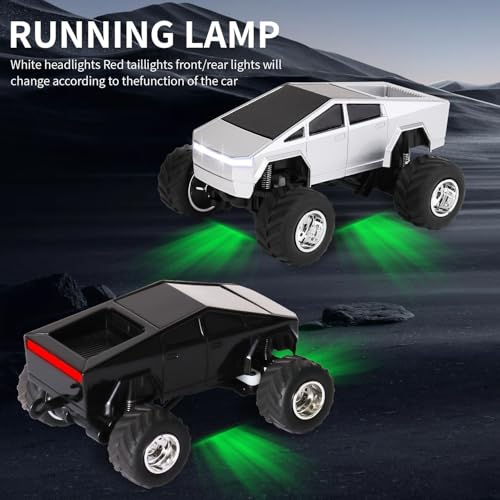 Mini Rc Truck, 1:64 Scale Monster Truck Remote Control Car with Lights, 2.4Ghz & APP Remote Control, Rechargeable Alloy Shell Mini RC Cars with Lights, Speed/Steering Adjustable (Black) - color: Black