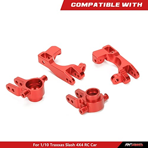 RCAWD Aluminum Caster Blocks (c-hubs) & Steering Blocks for 1/10 Traxxas Slash Rustler Stampede Hoss 4x4,Upgrade Replacement of 6832 6837 Hop Ups(Red)