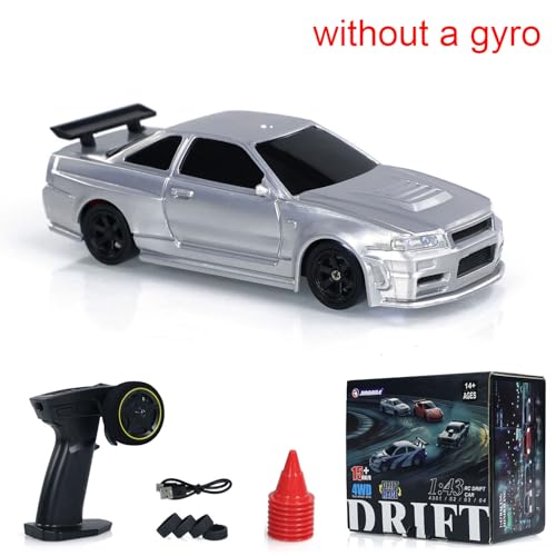 TOUCAN RC HOBBY 1:43 Remote Control Mini Drift Car Race Car Radio Lights Traffic Safety Cone Without a Gyro Silver,US in Stock - color: 4304