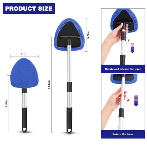 Car Windshield Cleaning Tool, Automotive Window Cleaner with 4 Reusable Washable Microfiber Pads & Extendable Handle, Vehicle Glass Wiper Kit, Universal for RV, SUV, Truck (Blue) - color: Blue