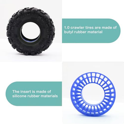 1.0" 57 * 25mm Muddy Swamp Tires & Silicone Rubber Inserts Combo(Blue) | Super Large Soft 1.0 Inch Tire,Blue Silicone Rubber Inserts, for TRX4M SCX24 1/18 1/24 RC Crawler Car Upgrade,Strong Grip - color: With Blue Sillicon Insert