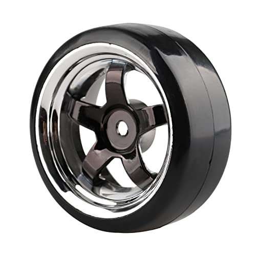 Plating 5-Spoke 12mm Hub Wheel Rims with Hard Plastic Tires for RC 1:10 Drift Car Color Black, 1/10 RC Tires and Wheels for 1/10 Redcat HSP HPI RC Drift Cars - color: Black
