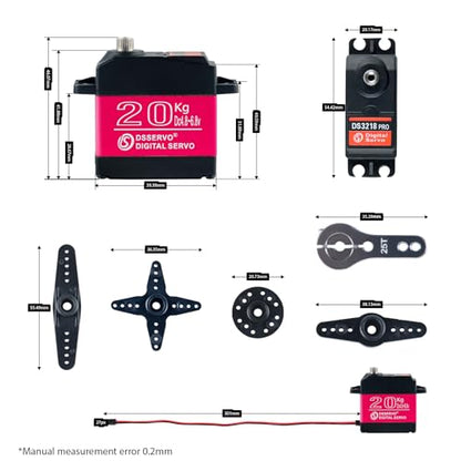 2Pack DSServo DS3218 PRO 20KG 0.09s 6.8V Digital Servo Waterproof IP66 Metal Gear 270° Degree with 25T Arm for 1/8 1/10 1/12 Scale RC Cars