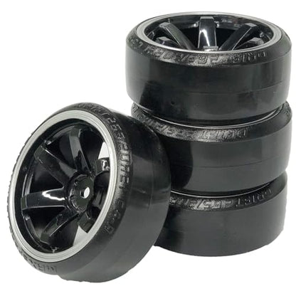 4Pcs 63mm RC Drift Car Tires Hard Tyres Plastic Wheel Rims for 1/10 On-Road Drifting Car for HSP Tamiya HPI Kyosho Spare Parts(Black/Silver) - color: Black/Silver