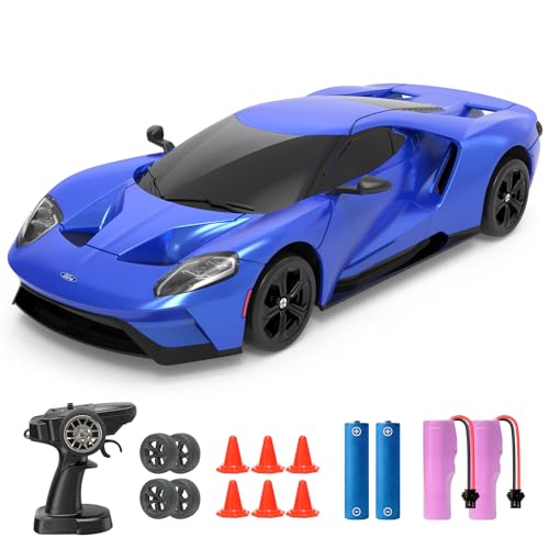 YONCHER RC Drift Car, Remote Control Car for Kids Ford GT Officially Licensed, 1:24 20KM/H 4WD RC Cars with Lights, Fast Racing Toy Car for Boys Girls, Blue - color: Gt Blue
