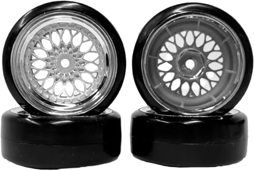 1/10 Drift Wheels Tires Set,AMZSTAR 4PCS 63mm RC Hard Tyre with Plastic Wheel Rims 12mm Hex for 1/10 RC On Road Racing Touring Drifting Car for Tamiya TT01 HSP HPI Kyosho (Silver,Offset:3mm) - color: Silver,offset:3mm