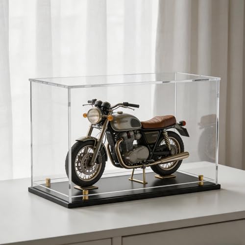 Acrylic Display Case with Raised Shelf, Clear Display Box with Black Base & Gold Standoffs, Dustproof Showcase for Collectibles, Figures, Model Cars – Easy Assembly (12×8×9.6 Inch) - size: 12"L x 8"W x 9.6"H
