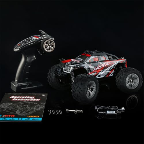 1/16 Scale 4WD RC Monster Truck RTR, 2.4GHz Proportional Off-Road Car | Oversized Off-Road Tires, Metal Shocks, 33KM/H High Speed, Waterproof Design, All Terrains Driving, Gift for Adults