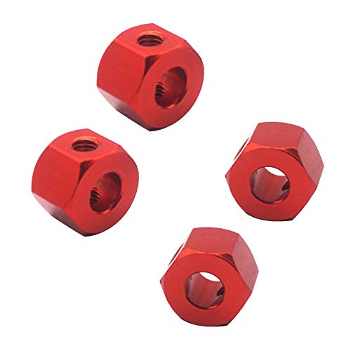 4Pack 12mm Metal Wheel Hex Hub Adapter Connector Compatible with WPL B14K C-14 C-24 1/16 MN-D90 MN-D90K MN45 MN99 1/12 RC Car Truck (Red) - color: Red
