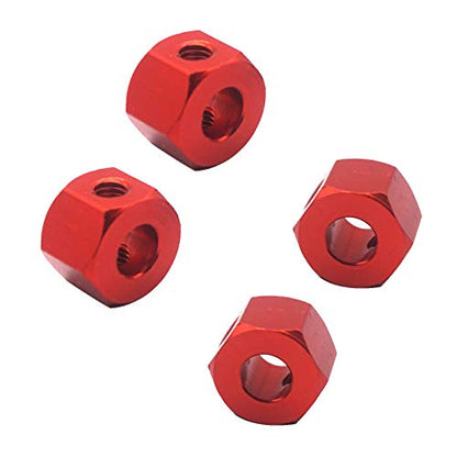 4Pack 12mm Metal Wheel Hex Hub Adapter Connector Compatible with WPL B14K C-14 C-24 1/16 MN-D90 MN-D90K MN45 MN99 1/12 RC Car Truck (Red) - color: Red