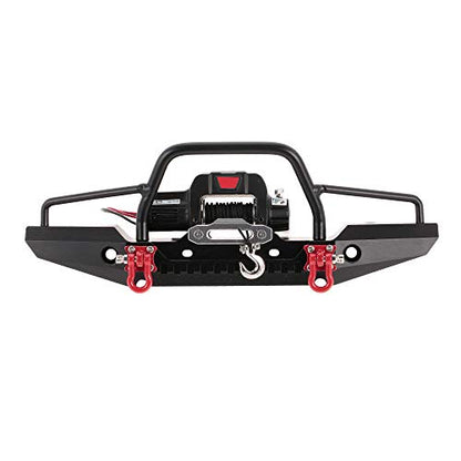 GoolRC Metal Front Bumper Kit with 2 LED Light & Remote Control Electric Winch Replacement for Traxxas TRX-4 SCX10II 90046