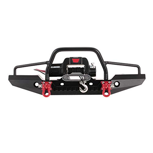 GoolRC Metal Front Bumper Kit with 2 LED Light & Remote Control Electric Winch Replacement for Traxxas TRX-4 SCX10II 90046