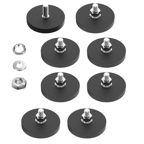 8Pack Mounting Magnets, 33.5LBS Rubber Coated Neodymium Magnets with M6 Threaded Studs, Non-Slip Strong Mounting for Led Lighting Bar, Neodymium Base for Signal Lighting - size: M6/8-pack 33.5lbs