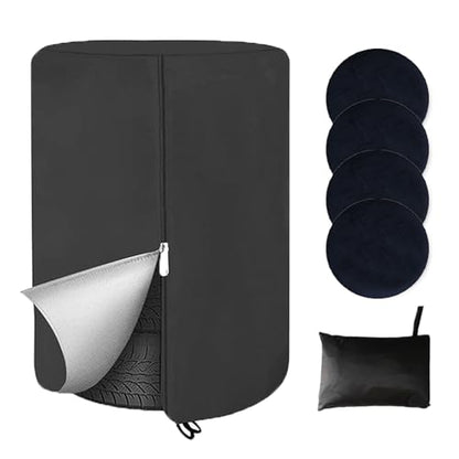 Large Tire Cover for Seasonal Storage,28" Tire Cover Diameter,Waterproof Dust-Proof High-Strength 420D Tire Cover,Universal Indoor Outdoor (Holding 4 Tires Stacking,Black)