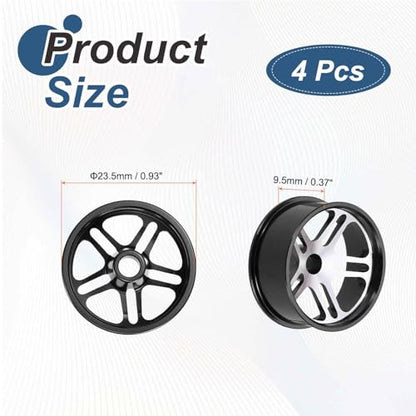 MECCANIXITY 4Pcs RC Car Wheel Rims, 23.5mm Dia 5-Spoke Black Aluminum Alloy Wheel Rims Hex Hub for HSP RC Drift Racing Touring Car - color: Black, size: 23.5mm Dia