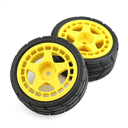 4PCS RC 1/10 On-Road Tires 65mm RC Rubber Tires w/Plastic Wheel Rim 12mm Hex Fit for 1/10 RC On-Road Rally Car HPI Tamiya TT01 TT02 Kyosho Wltoys 144001 - color: Yellow 3