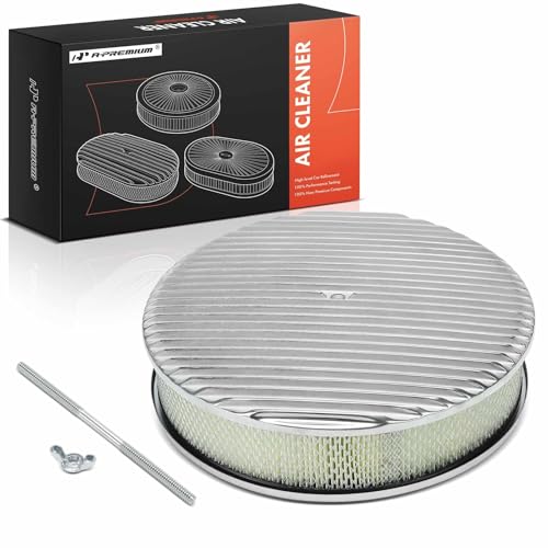 A-Premium Universal Air Cleaner Filter Assembly | 14" x 3", Round Polished Air Cleaner, with Recessed Style Base