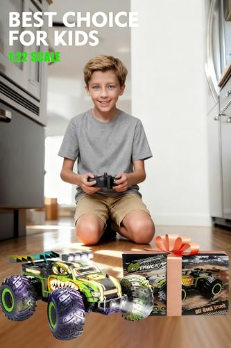 RC Cars for Boys Age 4-7 8-12, 20km/h High Speed Remote Control Monster Truck with Dino Theme, All-Terrain Off-Road Crawler with Impact-Resistant Flexible Shell, 2 Batteries,Gift Boy Toys - style: Dinosaur Rc Truck