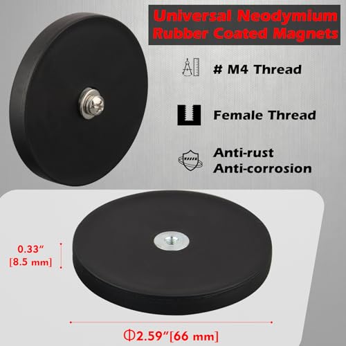 MUTUACTOR 2pcs Super Powerful Neodymium Pot Magnet,60lbs Anti-Slip Heavy Duty Rubber Coated Magnets with M4 Female Threaded,Magnetic Mount Rare Earth Magnets for Holding Lightings Camera and Objects - style: Anti-scratch 60 lbs M4 Female 2pcs
