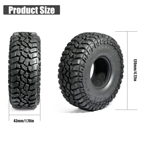 1.9 Rubber Rocks RC Tires with Foam Inserts - 120mmOD Tire Super Soft Rubber for 1:10 Scale Rock Crawlers, Trail Trucks - Compatible with Axial SCX10 90046 AXI03007 D90 Traxxas TRX-4, KM2 Wraith - size: 1.9in
