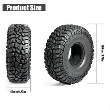 1.9 Rubber Rocks RC Tires with Foam Inserts - 120mmOD Tire Super Soft Rubber for 1:10 Scale Rock Crawlers, Trail Trucks - Compatible with Axial SCX10 90046 AXI03007 D90 Traxxas TRX-4, KM2 Wraith - size: 1.9in