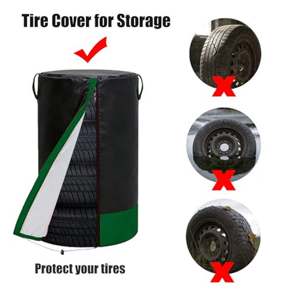 Waterproof Tire Storage Cover – Dust-Proof, Universal Tire Stack Cover for Up to 35" Diameter Tires | Black/Green Two-Tone Design - size: 35x49 in, style: Black+Green