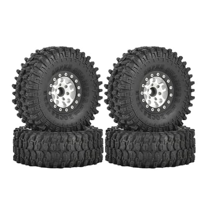 4PCS 1.55 inch Aluminum Metal Beadlock Wheels Rim and 95mm All Terrain Rubber Tires for 1/10 1/12 RC Rock Crawler Car for Axial AX90069 D90 TF2 Tamiya LC70 JIMNY UTB18(5Spoke,Silver Black) - color: 5spoke,silver Black