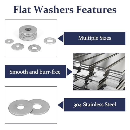 ZQZ 290Pcs Flat Washers, 304 Stainless Steel Fender Washers Assortment, 15 Different Sizes Wide Washer M3 M4 M5 M6 M8 M10 M12 Assorted Flatwashers Kit - size: 15 Sizes 290 Pieces