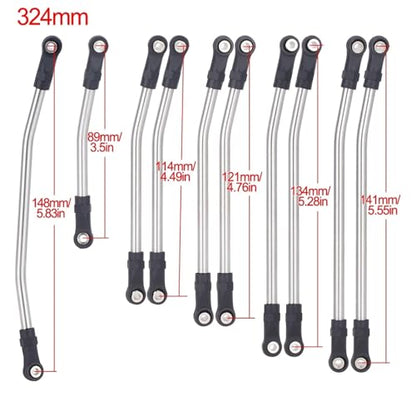 for Axial for SCX10 II 90046 1/10 RC Crawler Car Upgrade Parts 10Pcs Steel Links Rod Set with Ball End 313/324mm Wheelbase RC Links Linkage(324mm) - size: 324mm