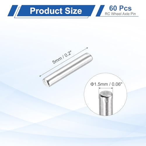 MECCANIXITY 60 Pack Dowel Pin Wheel, 1.5x5mm Steel Hex Wheel Hub Nut Pin Replacement for DIY RC Car Truck Boat Helicopter Model Part, Silver - size: 1.5x5mm