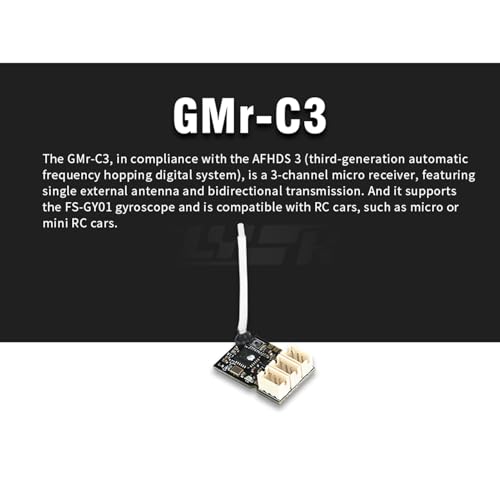 Flysky GMr-C3 Receiver, 2.4GHz ISM 3CH AFHDS 3 Receiver PWM Output Single Antenna Compatible Noble NB4+ Noble NB4 Pro+ RC Transmitters for RC Cars