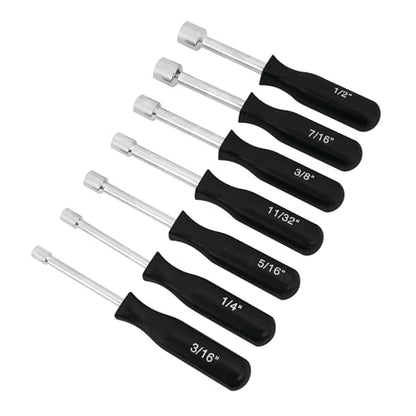 Performance Tool 1910 7-Piece SAE Nut Driver Set for Tightening and Loosening Fasteners with Comfortable Grip Handles and Convenient Storage Case