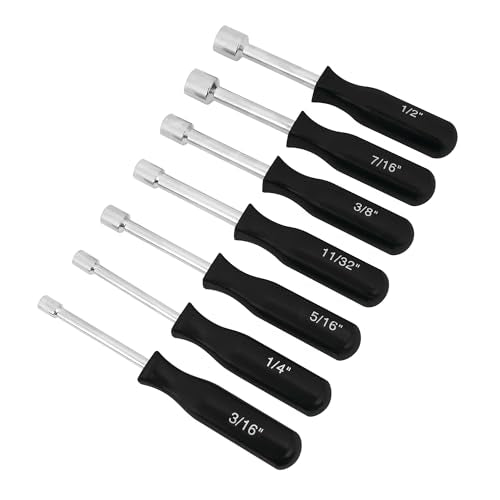 Performance Tool 1910 7-Piece SAE Hex Nut Driver Set | Six-inch long drivers. Includes sizes 3/16 to 1/2 in. Chrome-plated alloy steel shafts. Non-slip molded grips