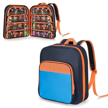 CURMIO Toy Cars Backpack Compatible with Monster Jam Trucks Up to 37pcs | Truck Carrying Case for 1:64 Scale Toy Cars, with 8 Transparent Pockets and Front Pocket, Home Use & Travel, Empty Bag