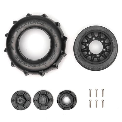 Pre-Glued Sand & Snow Paddle Wheel & Tire Set for 1/10 RC Truck Fits Slash, Arrma Fury/Senton, Tekno SCT410, HSP 94155, 117 x 45.5 mm, 12/14/17 mm Hex, 4 pcs, Black - color: Black