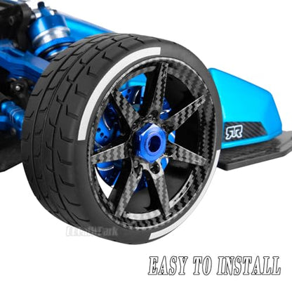 RC Highway Tires Wheel for 1/7 Infraction 6S BLX/Limitless,1/8 Typhon 6s BLX,7 Spokes Wheel Rim & Rubber Highway Tires RC Drift Tires,Black Carbon Surface (New) - color: (Black)carbon Surface - (4pcs Highway Tires)
