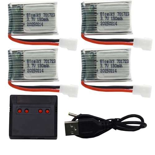 Blomiky 4 Pack 3.7V 1S 180mAh 20C Li-PO Battery with MX2.0 Plug Suitable for Some Small RC Airplne Helicopter Drone / 3.7V 180mAh *4
