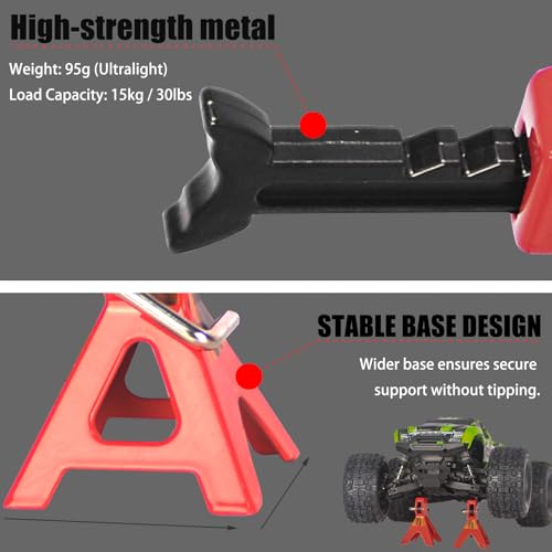 2-Pack Adjustable Metal RC Jack Stands, 6 Ton Repairing Tool Height 74.5-115mm Support Stands for 1/8 1/10 1/12 Scale TRX-4 Axial SCX10 Wraith Tamiya CC01 RC4WD D90 RC Car Repair Display - size: Big 2Pcs