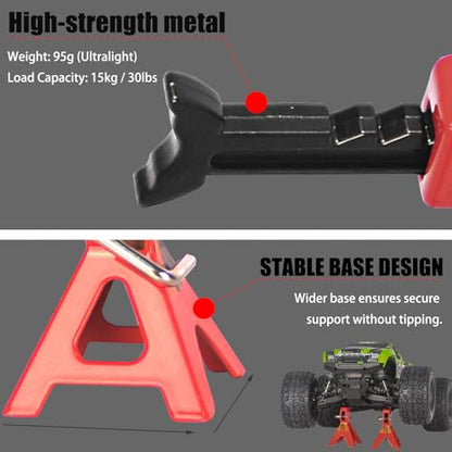 2-Pack Adjustable Metal RC Jack Stands, 6 Ton Repairing Tool Height 74.5-115mm Support Stands for 1/8 1/10 1/12 Scale TRX-4 Axial SCX10 Wraith Tamiya CC01 RC4WD D90 RC Car Repair Display - size: Big 2Pcs