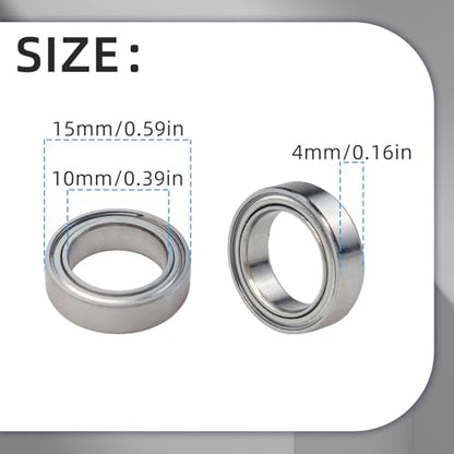 20Pcs 6700ZZ Deep Groove Ball Bearings, 10x15x4mm Double Metal Shielded Ball Bearing Chrome Steel P0 Z2, Thin Section Miniature Skateboard Bearings for Industrial Machine, Power Tools
