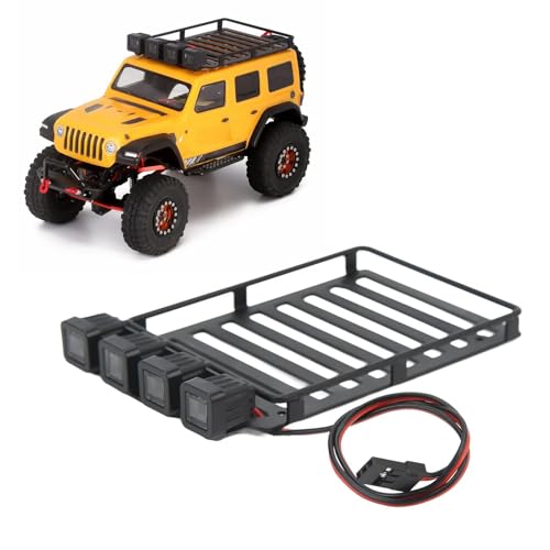 RC Roof Rack Luggage Carrier with 4 LED Lights RC Car Rack Lights Luggage Rack for Axial SCX24 1/24 RC Crawler Accessories (Quadrate Lamp) - size: Quadrate Lamp