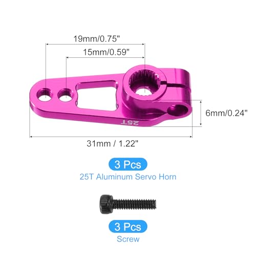 MECCANIXITY 3 Pcs Aluminum Alloy 25T Steering Servo Arm Horn for DIY RC Car/Boat/Airplane Boat Accessories, Pink - color: Pink