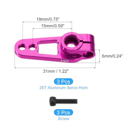 MECCANIXITY 3 Pcs Aluminum Alloy 25T Steering Servo Arm Horn for DIY RC Car/Boat/Airplane Boat Accessories, Pink - color: Pink