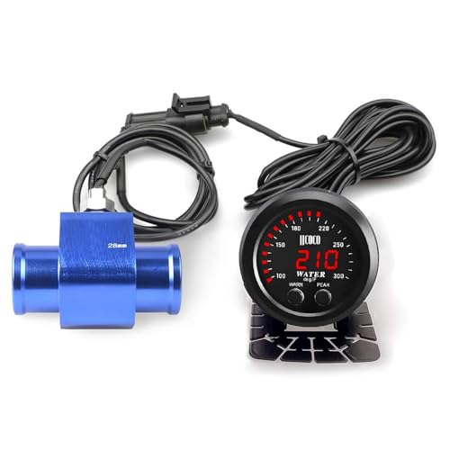 52mm Water Temperature Gauge with Joint Pipe Adaptor 28MM | Water Temperature Gauge 0-300F(-17~187C) Electronic Red Digital LED DC12V for Car Automotive with Alarm - color: Red, size: Joint Pipe: 28MM Blue