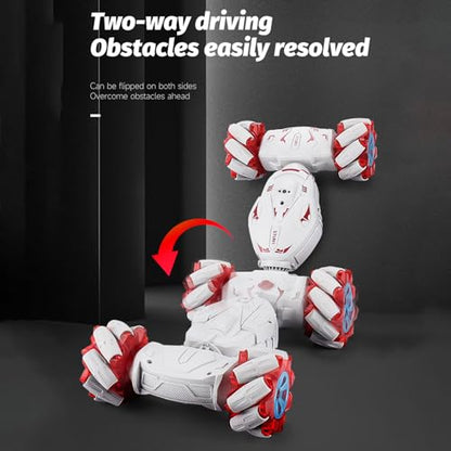 GoolRC Remote Control Car, Gesture Sensing RC Stunt Car with Spray & Lights & Music, 2.4GHz 4WD RC Cars with 360° Rotating, 3 Control Mode Toy Vehicle (Red)