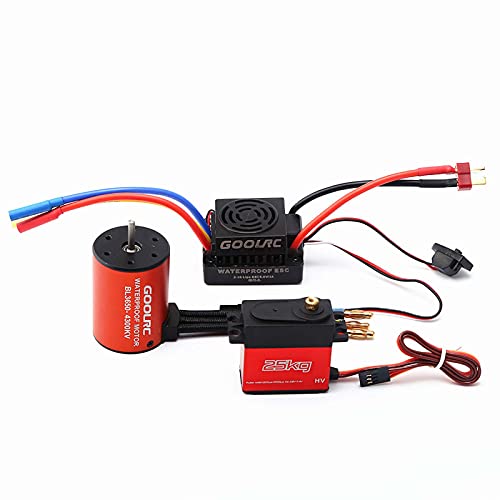 HUIOP Motor, Motor Combo Set 3650 4300KV Motor 60A Brushless ESC 25kg Servo w/ 25T Servo Arm for 1/10 RC Car Off-Road Truck