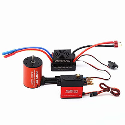HUIOP Motor, Motor Combo Set 3650 4300KV Motor 60A Brushless ESC 25kg Servo w/ 25T Servo Arm for 1/10 RC Car Off-Road Truck