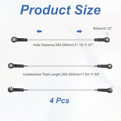 MECCANIXITY 4Pcs Adjustable Turnbuckles Camber Link, 284-294mm Turnbuckle Rod Steering Servo Linkage with M3 Ball Head Rod Ends for RC Car Replace Parts - size: 284-294mm